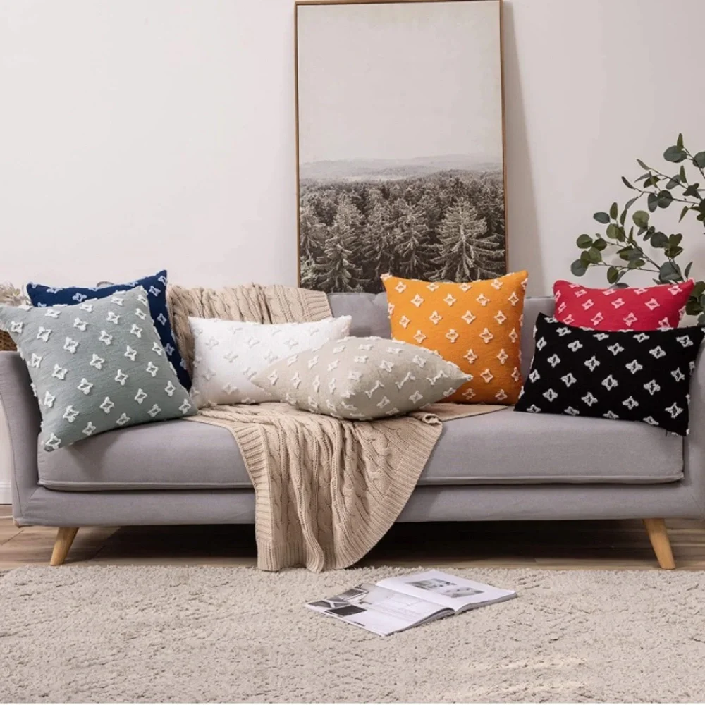 Luxe Home | Boho Chic Tangerine & White Embroidered Jacquard Throw Pillow Covers